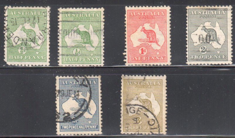 Austalia #1, 3 to 5 USED and #2 Mint H