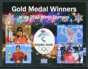 NEVER OFFERED TUVALU 2022 BEIJING OLYMPICS GOLD MEDAL WINNERS IMPERF SHEET MINT