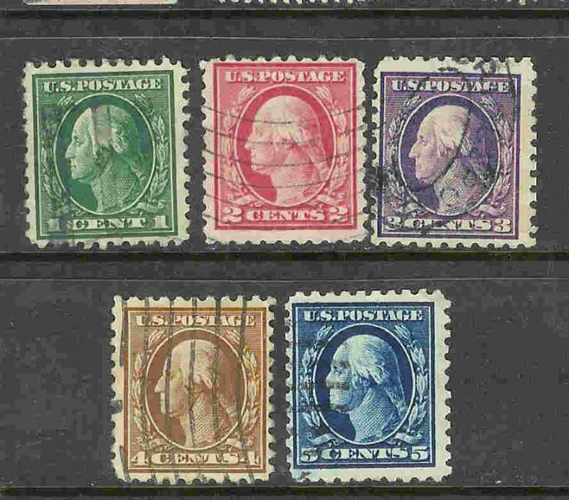 SC# 424-28  5 stamps wmk 190 perf 10 uf 1913-15