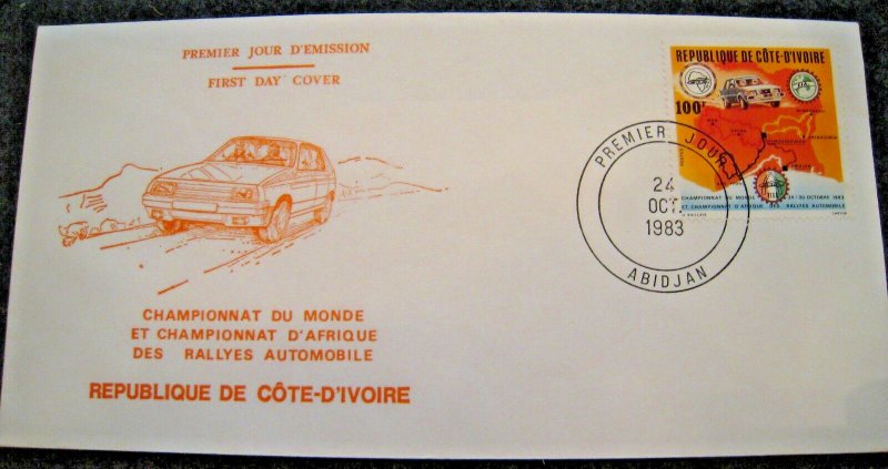 IVORY COAST 1983  -  SCOTT #702 FDC - AUTO RALLY