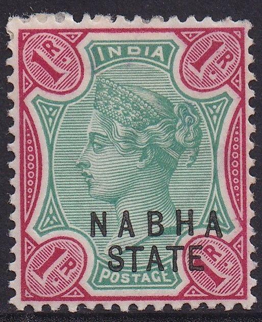 NABHA 1885 QV 1R ERROR OVERPRINT DOUBLE 1 ALBINO 