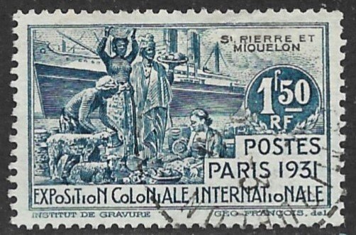 ST PIERRE AND MIQUELON 1937 1.50Fr Paris International Expo Issue Sc 170 VFU