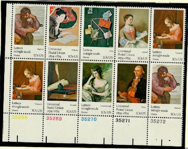 1530 - 1537 UPU Letter Writing Issue MNH plate block of 10 LL