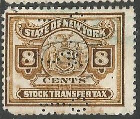 U.S. Scott New York State Revenue Stamp - Used Perfin Single