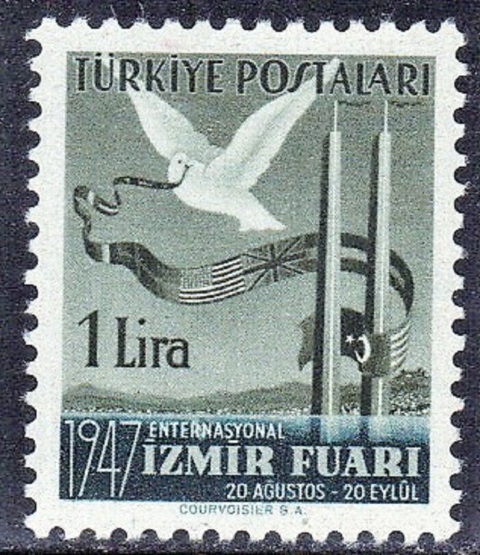 TURKEY SC #950  DOVE & FLAG 1947 1L MH SEE SCAN