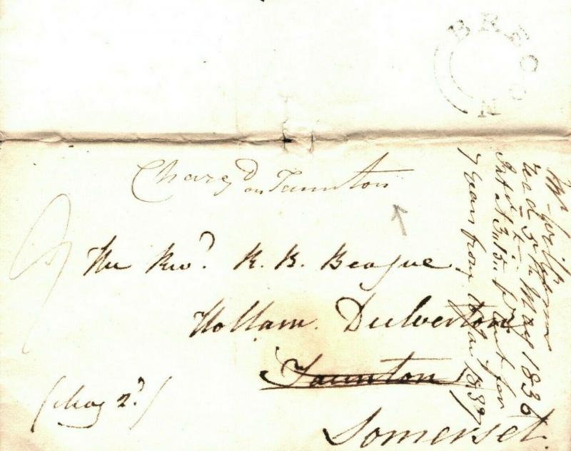 GB WALES Brecon Somerset Taunton 1836 {samwells-covers} A155a