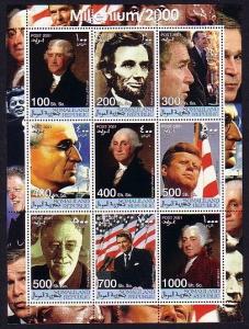 Somaliland, 2001 Cinderella issue. USA Presidents sheet. John Kennedy shown. ^