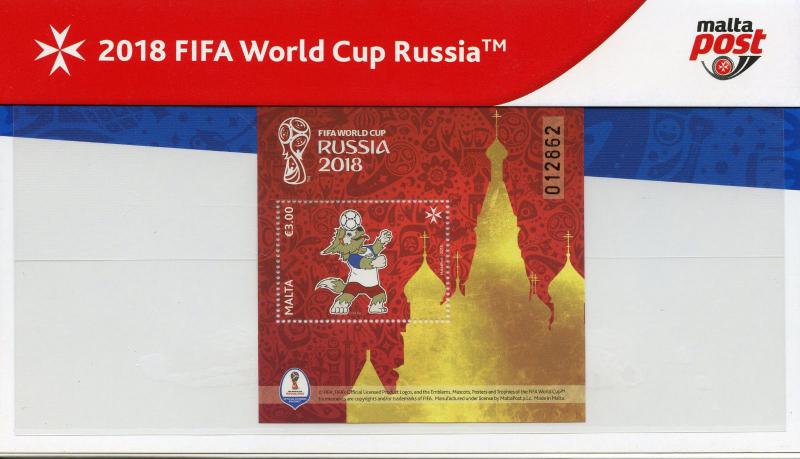 Malta 2018 MNH World Cup Football Russia Zabivaka 1v M/S Pres Pack Sports Stamps 