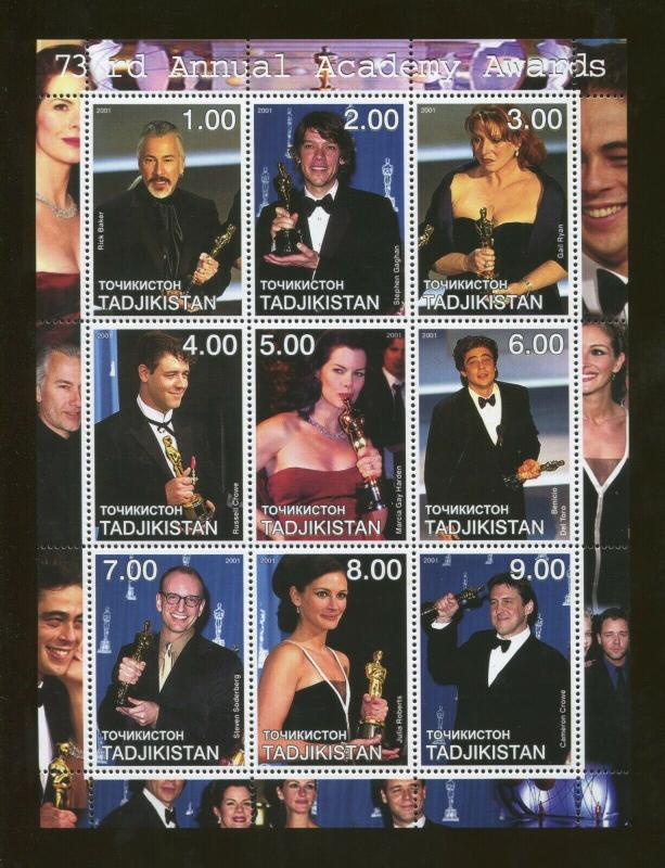 Tajikistan Commemorative Souvenir Stamp Sheet - 73rd Annual Academy Awards