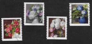 SC# 5233-36 - (49c) - Flowers from the Garder - USED set of 4 coils - Off Paper