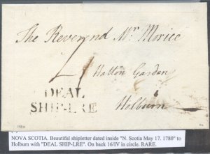? N. Scotia May 17 1780 to Holburn w DEAL SHIP-LRE ship letter RARE  cover