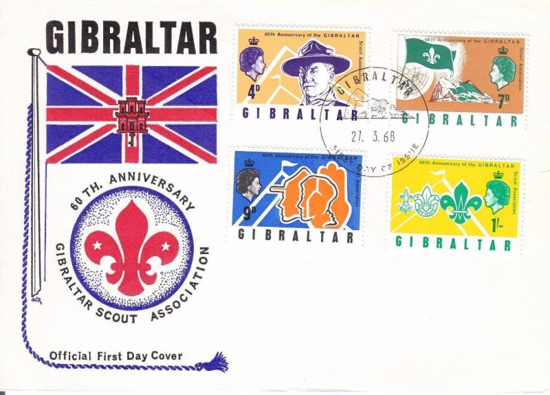 Gibraltar: FDC, 1968, 60th Anniversary of Scouting (BSA1051)