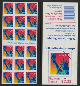 2599a Pane of 18 - FLAW:  folded and missing P# strip, 29c Statue of Liberty *