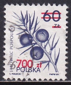 Poland 1990 Sc 2970 Vermillion Surcharged on 60zt Stamp Used