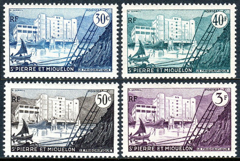 St Pierre & Miquelon 346-349, MNH. Fish Freezing Plant, 1955-1956