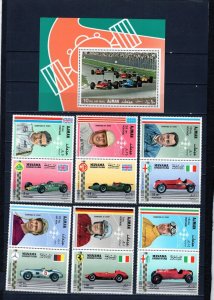AJMAN-MANAMA 1969 AUTO RACING 2 SETS OF 12 STAMPS & 2 S/S PERF. & IMPERF. MNH