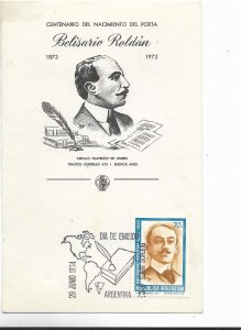 ARGENTINA  1974 CENTENARY OF POET BELISARIO ROLDAN WRITER FIRST DAY CARD FDC