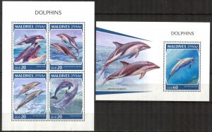 Maldive Islands 2018 Marine Life Dolphins II sheet MNH