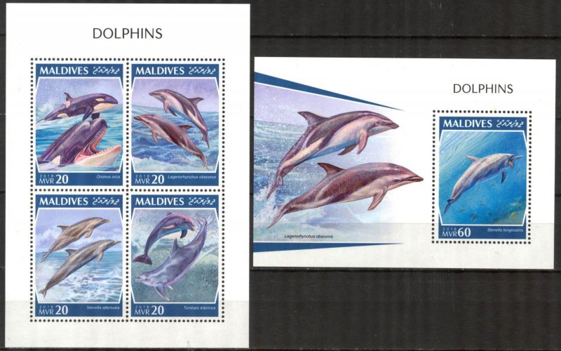 Maldive Islands 2018 Marine Life Dolphins II sheet MNH