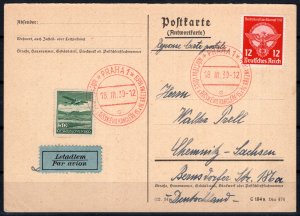 Bohemia & Moravia: 1939 Mixed Franking Airmail Card