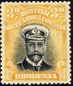 RHODESIA - 1913 - SG 215 3d black & yellow, die I, p.15 - Mint* (M/H)  