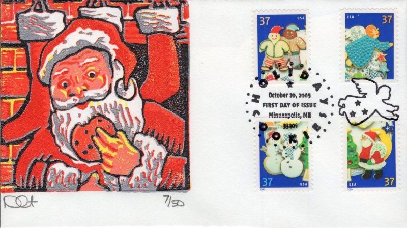 Dave Curtis Reductive Cut Combo FDC for the 2005 Holiday Cookies Christmas Issue