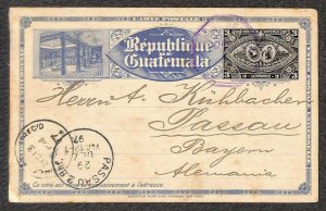 GUATEMALA H&G #9 EXPO POSTAL CARD GUATEMALA TO PASSAU GERMANY 1897