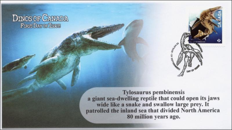 2015, Canada FDC, Dinos of Canada, Tylosaurus pembinensis, 15-002