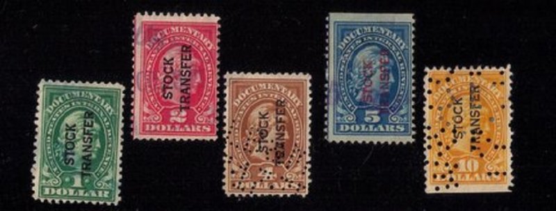 US Sc RD54-RD59 Used Stock Transfer $1 thru $10 Perfin bob,F-VF