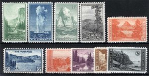 US Sc 740 - 749 Multicolor 1¢-10¢ 1934 Parks MNH OG Exceptional Centering Set