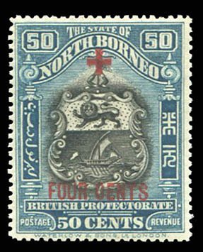 North Borneo #B43a (SG 248a) Cat£60, 1918 Red Cross, 50c+4c slate blue, perf...