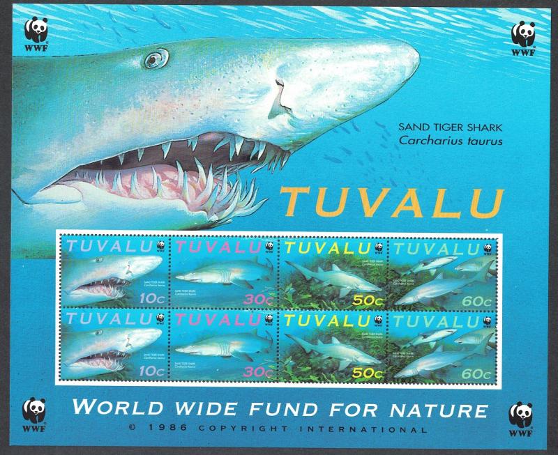 Tuvalu WWF Sand Tiger Shark Sheetlet of 2 sets / 8 stamps SG#MS876var