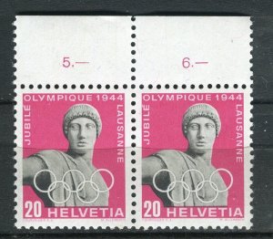 SWITZERLAND; 1944 early Olympic issue fine MINT MNH Margin Pair