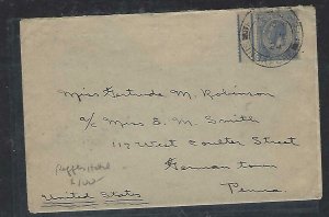 MALAYA STRAITS SETTLEMENT  (P1709B) 1924 KGV 12C COVER FROM RAFFLES HOTEL TO USA 