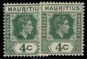 MAURITIUS GVI SG254 + 254c, 4c SHADE VARIETIES, M MINT. Cat £10.