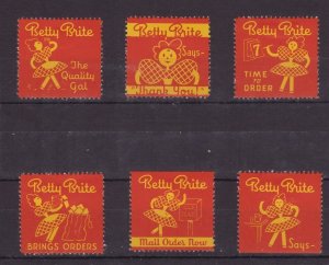 USA - Set of 6 Betty Brite Household Products Advertising Stamps