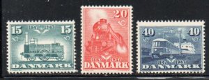 Denmark Sc  301-03 1947 Railways Anniversary stamp set mint NH