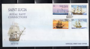 St. Lucia 2002 Set of 4 Royal Navy Ships FDC, Scott 1151-1154, value = $10.00