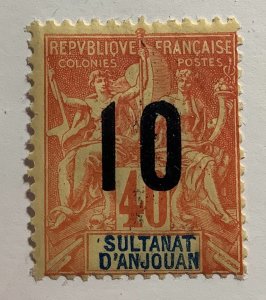 Sultanat d' Anjouan 1912 Scott 26 MH - 10 on 40c,  Navigation and Commerce