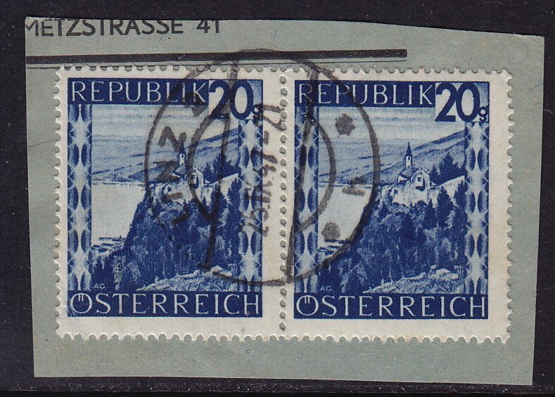 Austria - 1946 - Scott #464 - used pair on piece - LINZ 2 pmk