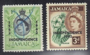 JAMAICA SCOTT #186,188 1p,3p 1962  SEE SCAN