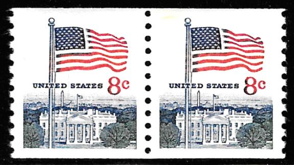 Scott 1338G   8¢ Flag Over White House Coil Pair, MNH