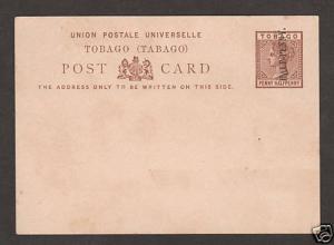 Tobago H&G 3 mint.1892 Postal Card, ½p on 1½p brown QV indicium, F-VF.