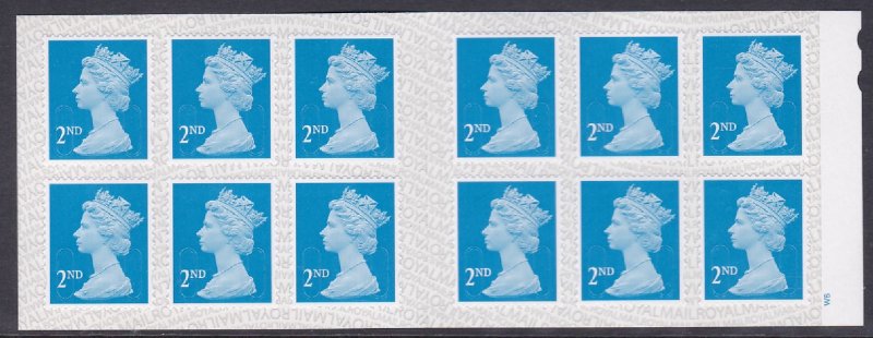 ME7a M19L Stamps 12 x 2nd class stamps barcode booklet - Large Over Small Cyl W6