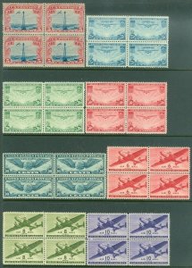 EDW1949SELL : USA 1928-44 Sc #C11, 20-22, 24, 25-31 Blocks of 4 VF, MNH Cat $255