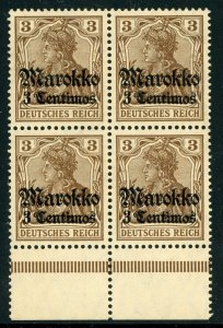 Morocco 1911 Germany  3¢/3 pfg Brown Sc #45 Watermarked BLOCK MNH F698