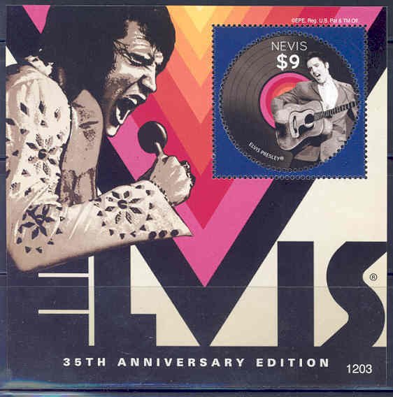 NEVIS ELVIS PRESLEY 35th BIRTH ANNIVERSARY SOUVENIR SHEET  MINT NEVER HINGED 