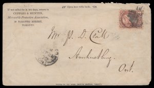 3c SQ Indian Red early (July 1870), billboard advertising (over). Inv. #50479. 