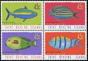 Cocos Islands 2001 Sc 335a-d Fish Fusilier Surgeonfish Sergeant CV $5