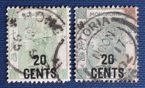 HONG KONG 1891 QV 20 CENTS on 30c Varieties Used SG#48 & 48a HK4293